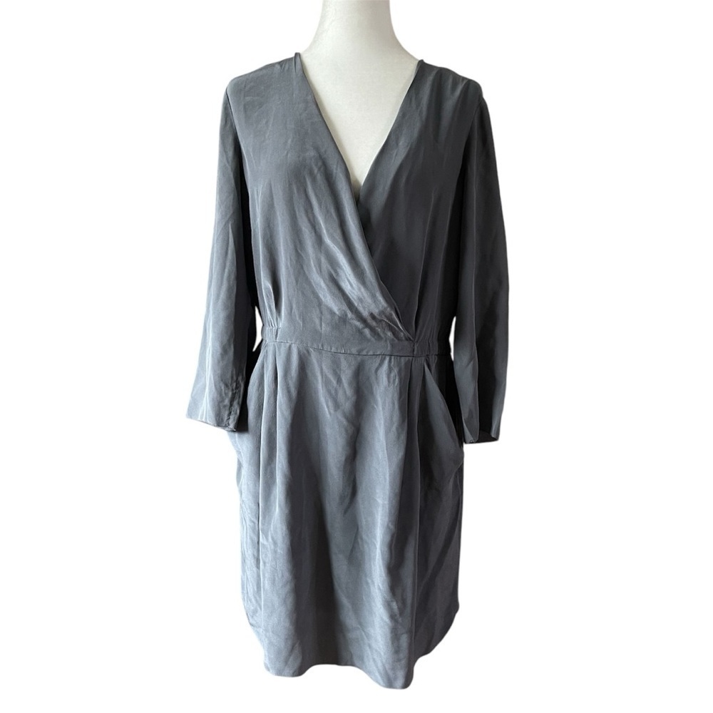 Wilfred Aritzia Charcoal Grey Wrap Silk Dress US M